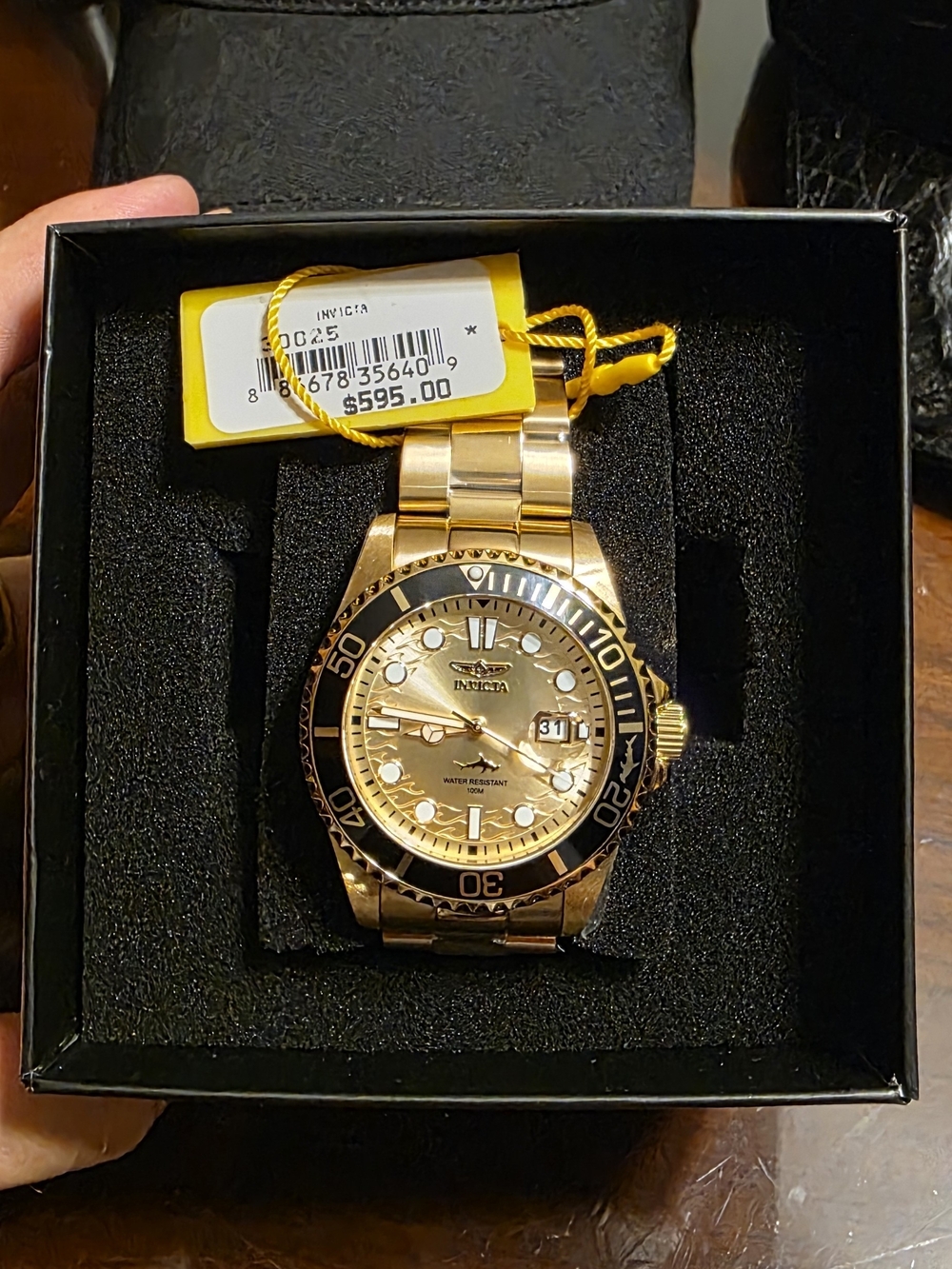 Invicta Gold-Tone Men's Watch with Black Bezel Shark Dial